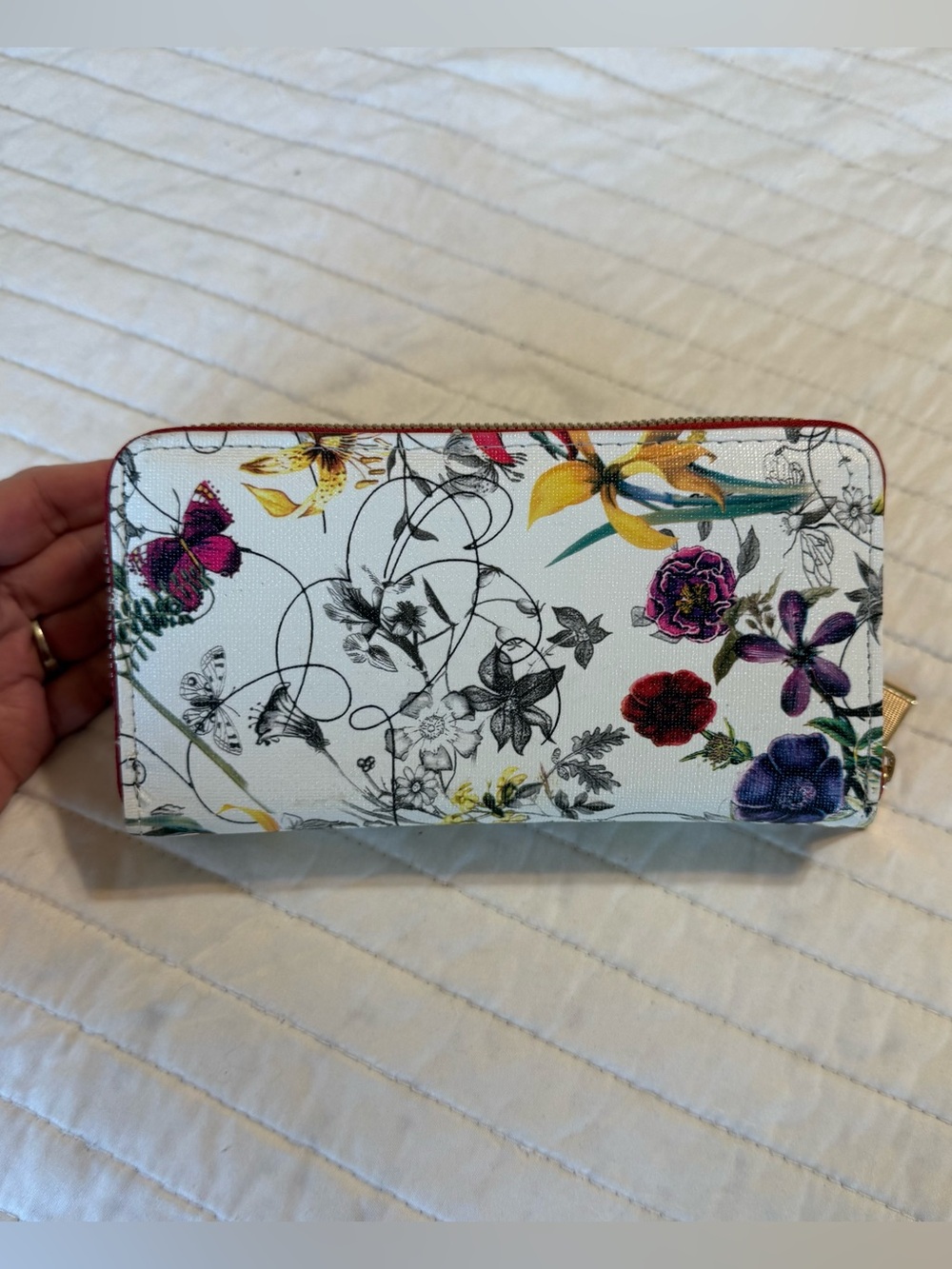Botanical Floral Butterflies Wallet Clutch Missing Wristlet Zippers Pockets NWT